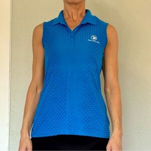 COMFY & BREATHABLE, Blue sleeveless polo with white logo #golf #tennis